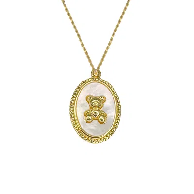 OUTOFOFFICE WOMEN'S TEDDY BEAR CHARM PENDANT GOLD MOTHER OF PEARL