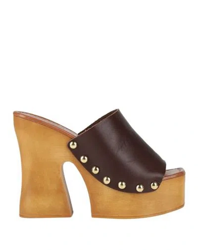OVYÈ OVYÉ WOMAN MULES & CLOGS DARK BROWN SIZE 8 LEATHER