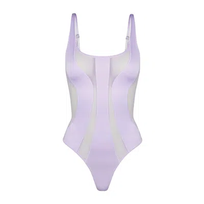 OW COLLECTION WOMEN'S TWIST MESH BODYSUIT - PURPLE