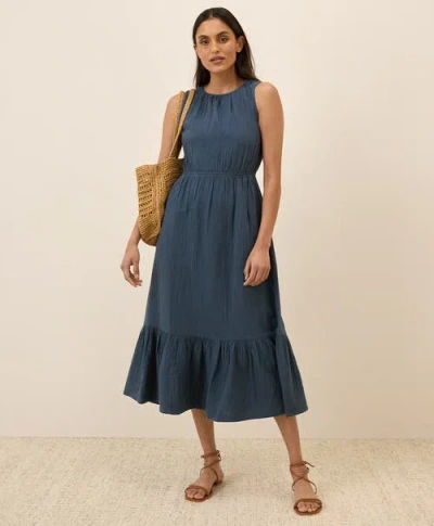 PACT PACT ORGANIC COTTON COASTAL DOUBLE GAUZE TIERED MIDI DRESS