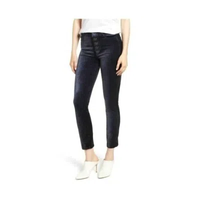 PAIGE HOXTON ANKLE MIDNIGHT SLATE VELVET EXPOSED BUTTONS FLY SKINNY JEANS IN BLUE