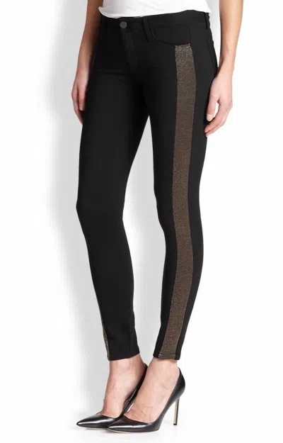 PAIGE MELISSA SLIM STRETCH TRIM TUXEDO STRIPE PANTS IN BLACK