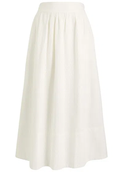 PAIGE PAIGE OJAI FLORAL-EMBROIDERED COTTON MIDI SKIRT