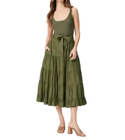 PAIGE SELF-TIE MIDI DRESS IN DARK BRUSHED OLIVE