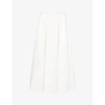 PAIGE WOMENS WHITE OJAI EMBROIDERED COTTON-POPLIN MIDI SKIRT