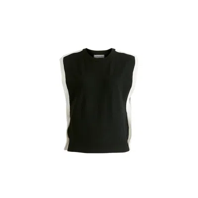 PAISIE WOMEN'S CONTRAST TRIM ROUND NECK KNIT TOP IN BLACK AND WHITE