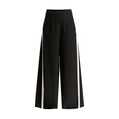 PAISIE WOMEN'S CONTRAST TRIM WIDE LEG TROUSERS IN BLACK AND BEIGE