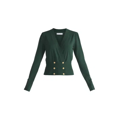 PAISIE WOMEN'S LONG SLEEVE KNITTED BUTTON WRAP TOP IN GREEN