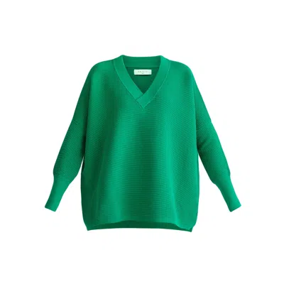 PAISIE WOMEN'S PAISIE V-NECK RIBBED JUMPER IN GREEN
