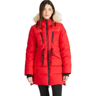 PAJAR PAJAR ALIA MIXED MEDIA QUILTED PARKA WITH DETACHABLE HOOD AND FAUX FUR TRIM