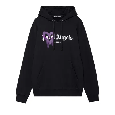 PALM ANGELS PALM ANGELS ASPEN HEART SPRAYED HOODIE 'BLACK/PURPLE'