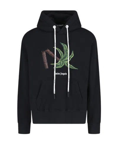 PALM ANGELS PALM ANGELS PALM EMBROIDERED DRAWSTRING HOODIE
