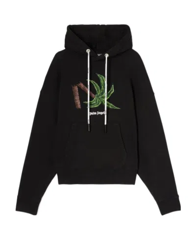 PALM ANGELS PALM ANGELS BROKEN PALM EMBROIDERED DRAWSTRING HOODIE