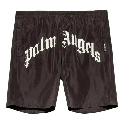 PALM ANGELS Palm Angels Curved Logo Swim Short 'Black White'