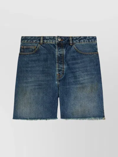 PALM ANGELS DENIM SHORTS FRAYED HEM