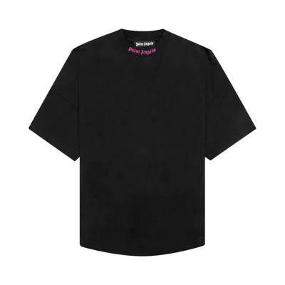 PALM ANGELS PALM ANGELS DOUBLED LOGO OVER TEE 'BLACK/FUCHSIA'