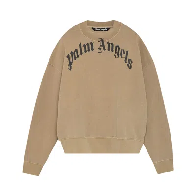 PALM ANGELS PALM ANGELS GD CURVED LOGO CREWNECK 'BEIGE/BLACK'