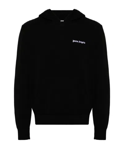PALM ANGELS PALM ANGELS LOGO EMBROIDERED KNITTED HOODIE