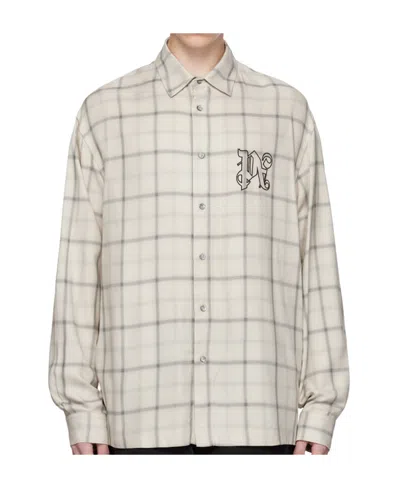 PALM ANGELS PALM ANGELS LOGO EMBROIDERED CHECKED LONG-SLEEVED SHIRT