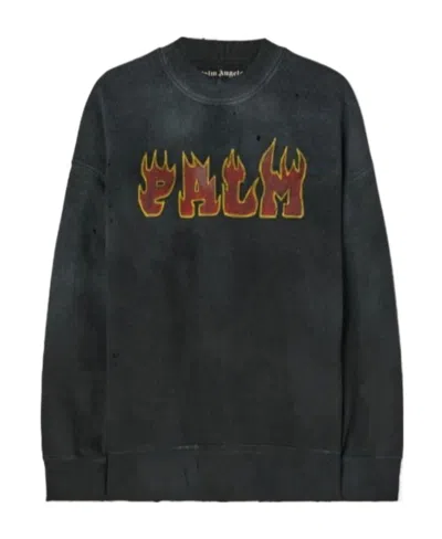 PALM ANGELS LOGO FLAMES COTTON SWEATSHIRT