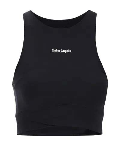 PALM ANGELS PALM ANGELS LOGO PRINTED SLEEVELESS CROP TOP