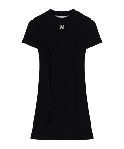 PALM ANGELS PALM ANGELS MONOGRAM EMBROIDERED OPEN BACK MINI DRESS