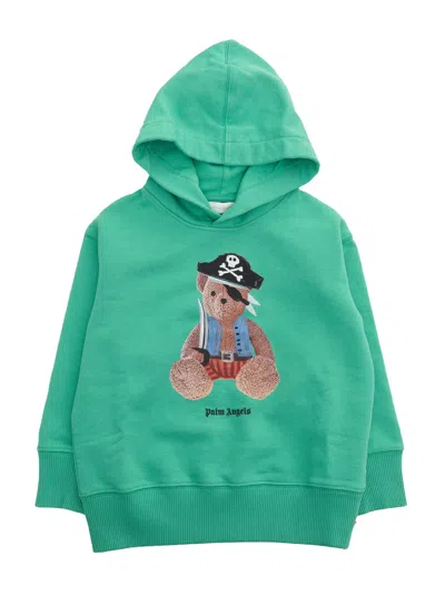 PALM ANGELS PA BEAR PIRATE REG HOODIE GREEN BROWN