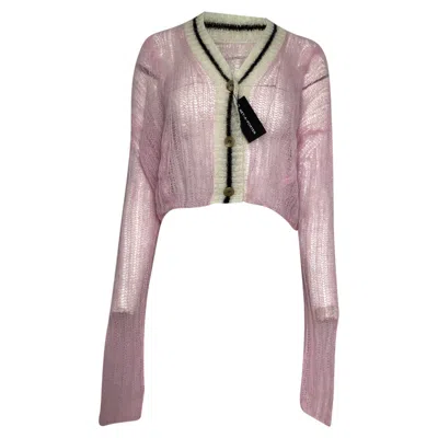 PALM ANGELS PALM ANGEL CONTRASTING TRIM CARDIGAN IN PINK MOHAIR