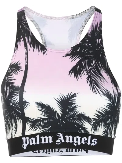 PALM ANGELS PALM TREE-PRINT CROP TOP