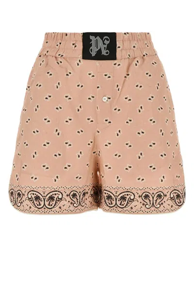 PALM ANGELS PRINTED LINEN BLEND SHORTS