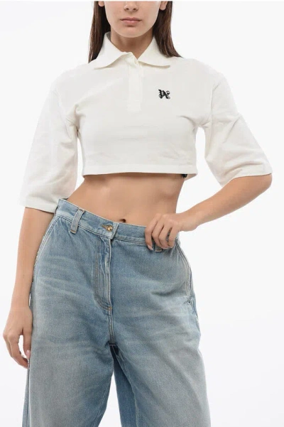 PALM ANGELS Short Sleeved Cropped Polo With Embroidered Logo