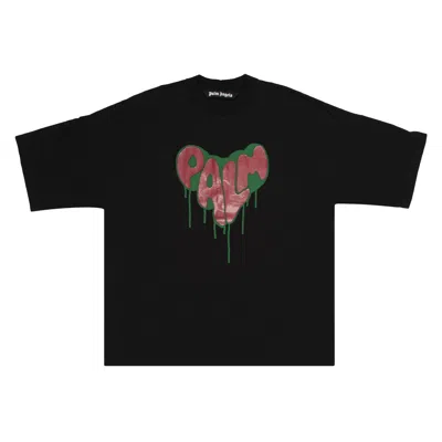 PALM ANGELS PALM ANGELS SPRAY HEART LOOSE TEE 'BLACK/FUCHSIA'