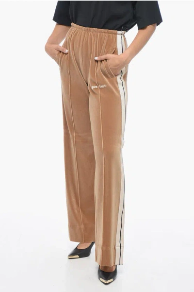 PALM ANGELS Velour Straight Fit Track Pants with Contrasting Bands