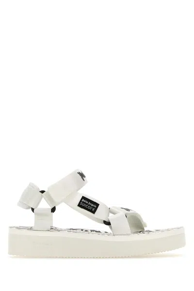 PALM ANGELS WHITE FABRIC PALM ANGELS X SUICOKE SANDALS