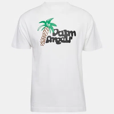 PALM ANGELS WHITE PRINTED JERSEY CREWNECK T-SHIRT S