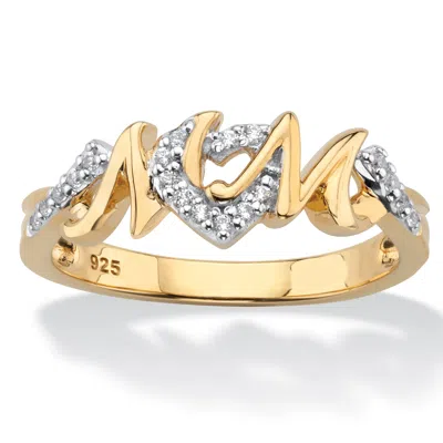 PALM BEACH JEWELRY 1/10 CTTW. 18K YELLOW GOLD-PLATED SILVER ROUND DIAMOND "MOM" HEARTS RING