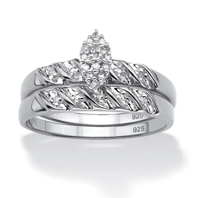 PALM BEACH JEWELRY 1/10 TCW DIAMOND TWO-PIECE BRIDAL SET IN PLATINUM-PLATED STERLING SILVER
