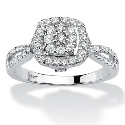 PALM BEACH JEWELRY 1/2 TCW ROUND DIAMOND CLUSTER HALO ENGAGEMENT RING IN 10K WHITE GOLD