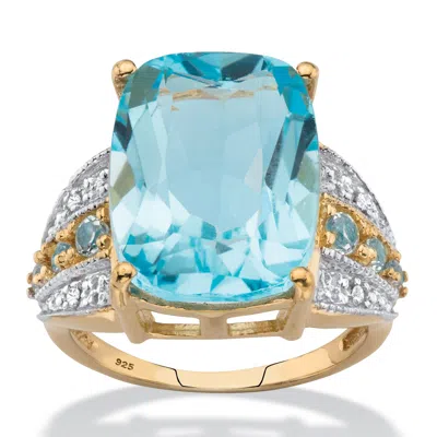 PALM BEACH JEWELRY 12.89 CTTW 14K GOLD-PLATED SILVER GENUINE BLUE AND WHITE TOPAZ COCKTAIL RING