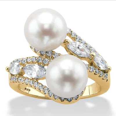 PALM BEACH JEWELRY 1.30 TCW GENUINE PEARL & CZ 14K GOLD/SILVER RING