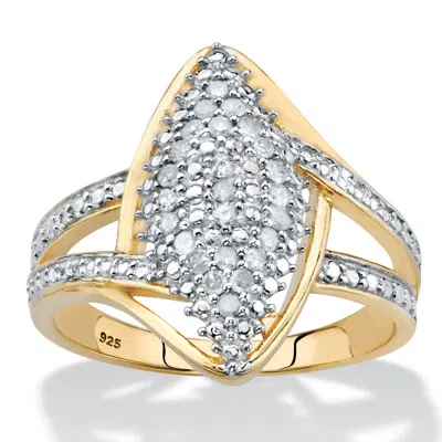 PALM BEACH JEWELRY 1/4 CTTW. ROUND DIAMOND 14K GOLD-PLATED STERLING SILVER SPLIT-SHANK CLUSTER RING