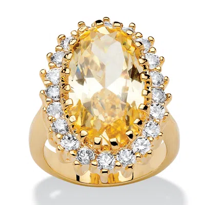 PALM BEACH JEWELRY 14.06 TCW OVAL CUT CUBIC ZIRCONIA GOLD-PLATED CANARY HALO RING