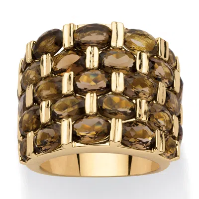 PALM BEACH JEWELRY 15.07 TCW ROUND GENUINE SMOKY QUARTZ YELLOW GOLD-PLATED FIVE-ROW RING