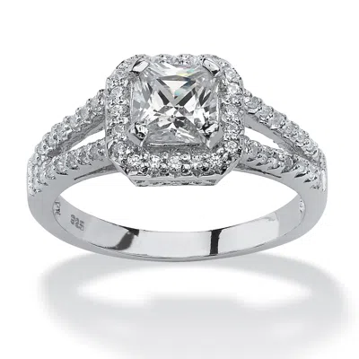 PALM BEACH JEWELRY 1.63 TCW PRINCESS-CUT CZ ENGAGEMENT RING IN PLATINUM-PLATED STERLING SILVER