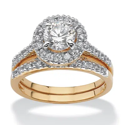 PALM BEACH JEWELRY 1.79 TCW CUBIC ZIRCONIA 18K GOLD-PLATED WEDDING BAND SET