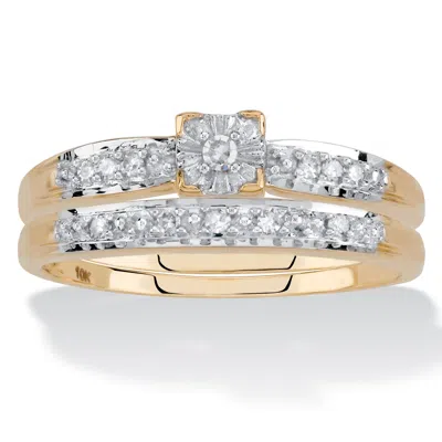PALM BEACH JEWELRY 1/8 CTTW. 2-PIECE 10K YELLOW GOLD DIAMOND ENGAGEMENT WEDDING RING SET