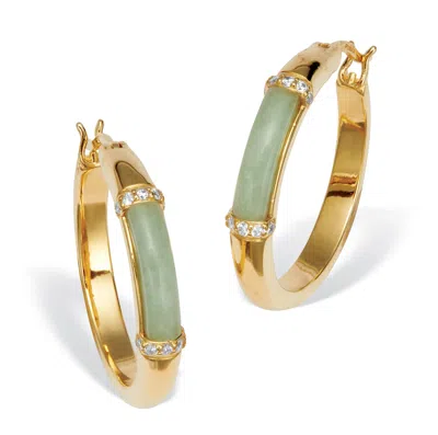 PALM BEACH JEWELRY .18 TCW CZ CABOCHON CUT GENUINE GREEN JADE 18K YELLOW GOLD-PLATED HOOP EARRINGS