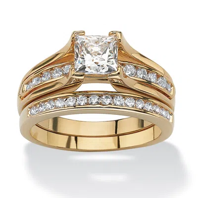 PALM BEACH JEWELRY 1.88 TCW PRINCESS-CUT CUBIC ZIRCONIA GOLD-PLATED WEDDING BAND SET