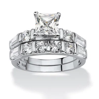 PALM BEACH JEWELRY 2 PIECE 3.46 TCW CZ BRIDAL RING SET IN PLATINUM-PLATED STERLING SILVER