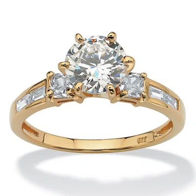 PALM BEACH JEWELRY 2.14 TCW ROUND CUBIC ZIRCONIA 14K GOLD-PLATED STERLING SILVER ENGAGEMENT RING